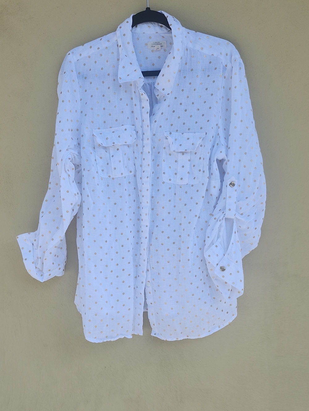 Charter Club Linen Button-Up with Gold Polka Dots